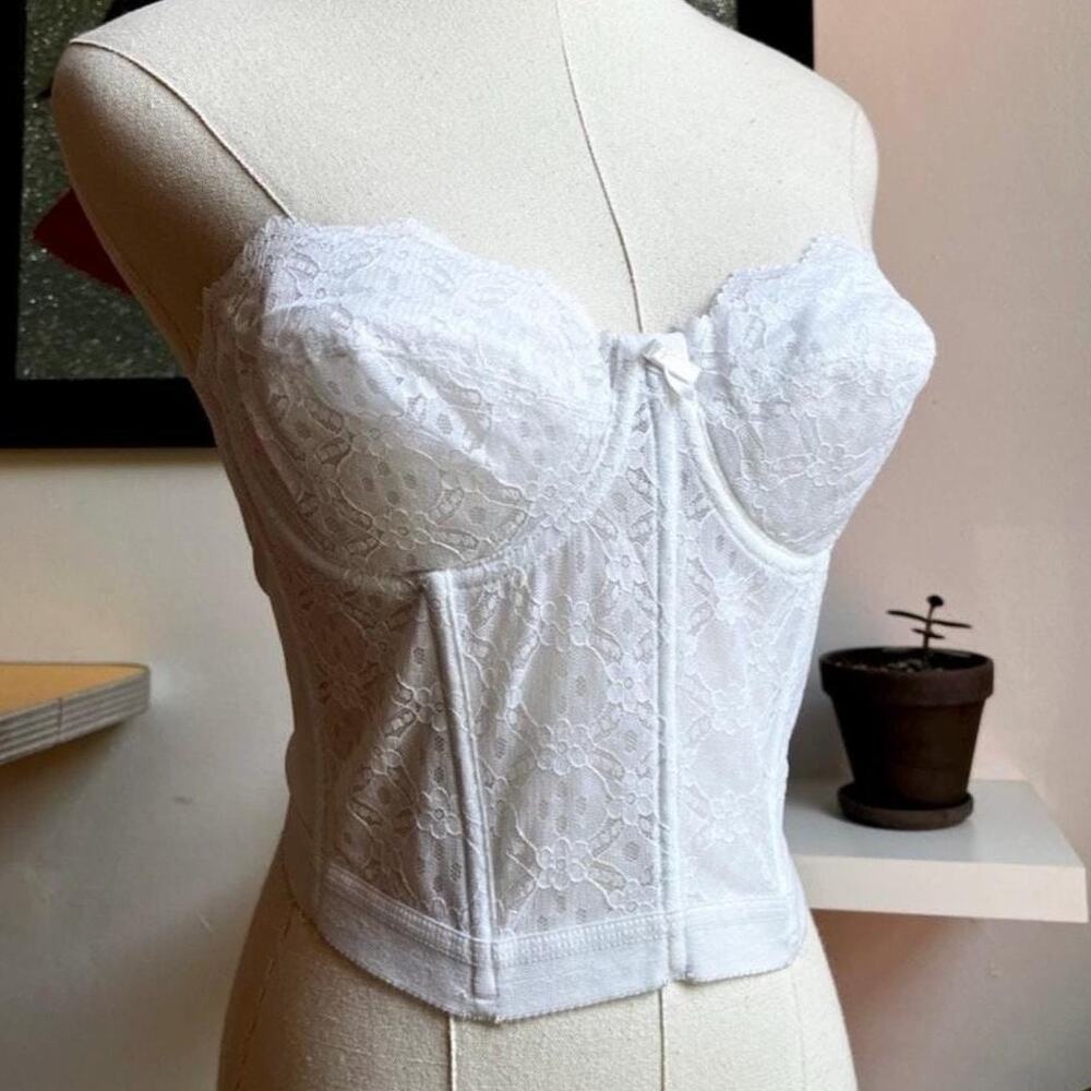 Vintage 80s Lace Corset Top | Madonna Ivory Bridal Lingerie | Size 38B